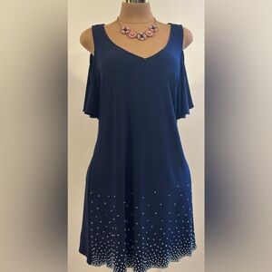 Roz & Ali Navy Blue Sweetheart  Dress Cold Shoulder. Studded Beating Sz XL.